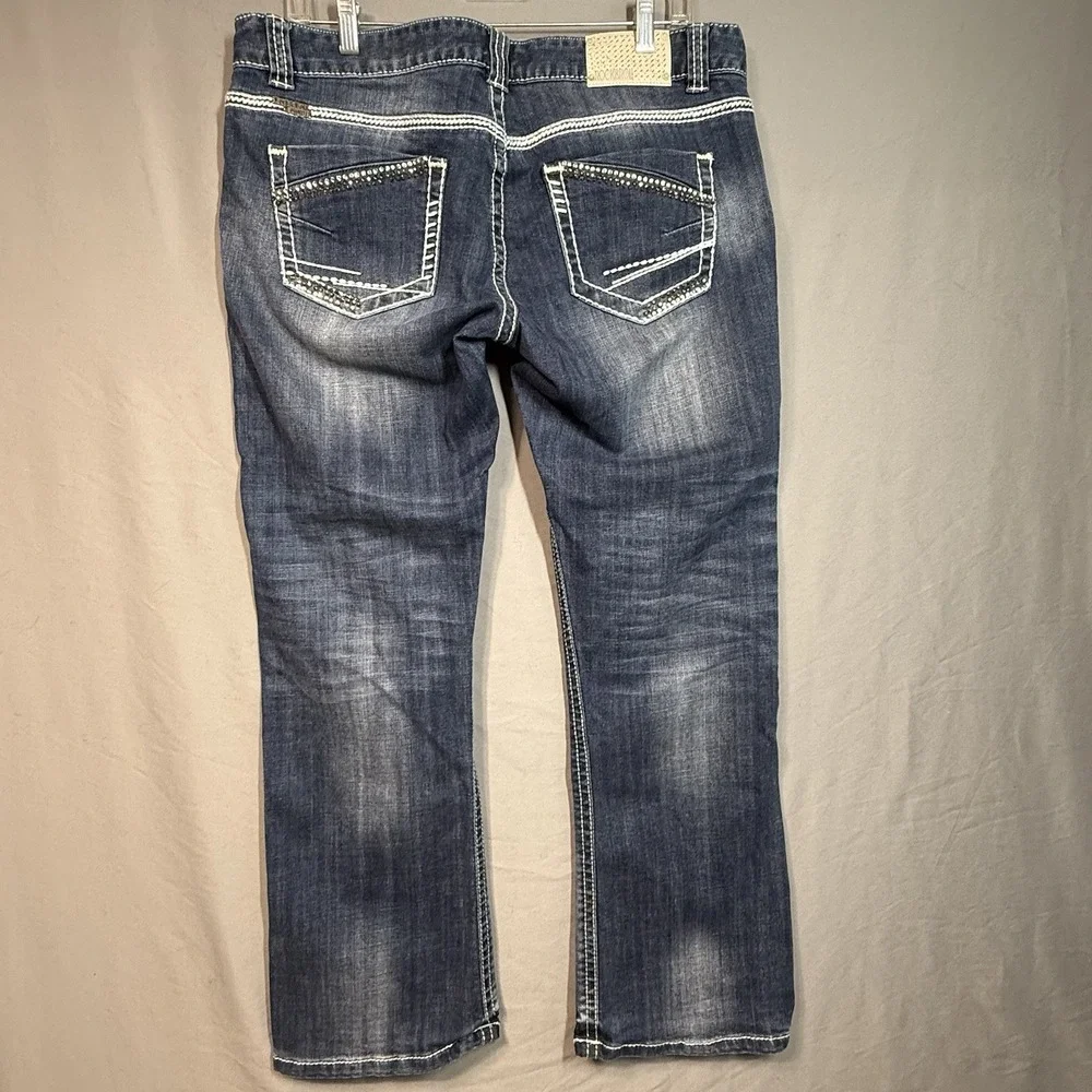 Rock N Roll Cowgirl Jeans Low Rise Boot Cut Thick Stitch 34x30 Western Rodeo